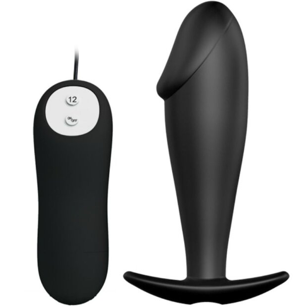 Pretty Love silicone anal plug penis design with 12 vibration black 3 cm