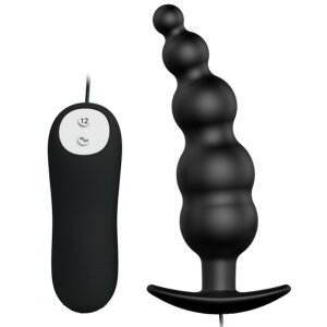 Pretty Love Ribbed Silikon Anal Plug avec 12 vibrations noir