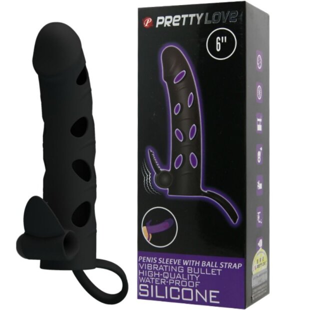 Pretty Love penis sheath with vibration black 15.2 cm