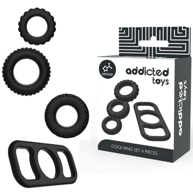 ADDICTED TOYS Addicted Toys Cock Ring Set Penisringe Schwarz 4 Teilig