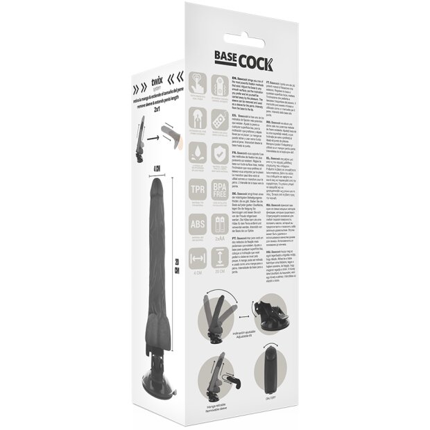 Basecock Vibrateur avec prolongateur de pénis 20 cm noir