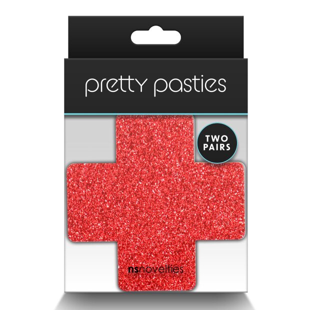 Pretty Pasties Glitter Cross Red Silver 2 Pair