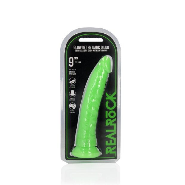 Slim Realistic Dildo with Suction Cup - Glow in the Dark - 25 cm