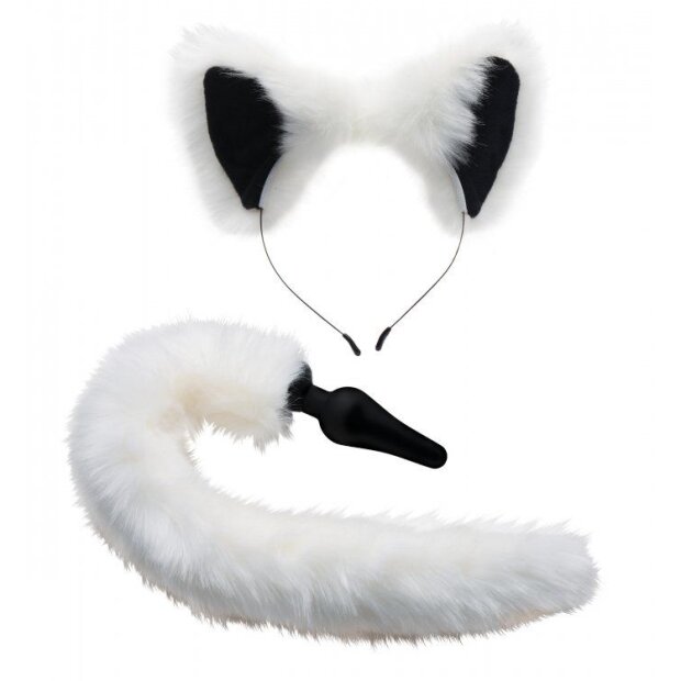 XR Brands White Fox Tail and Ears Set Analplug Weiß 2 Teilig