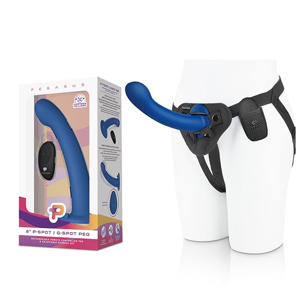 Pegasus - 8” Remote Control P-Spot G-Spot Silicone Peg with Harness Include