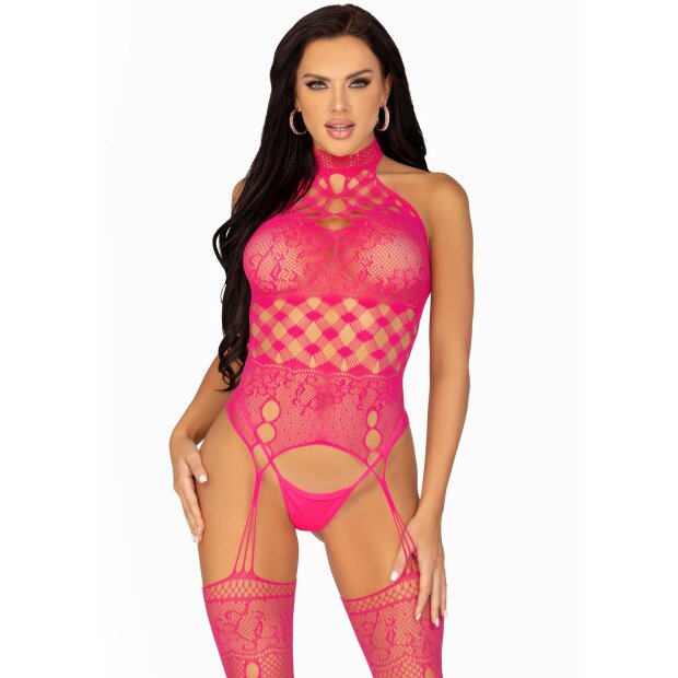 High Neck Lace Bodystocking OS
