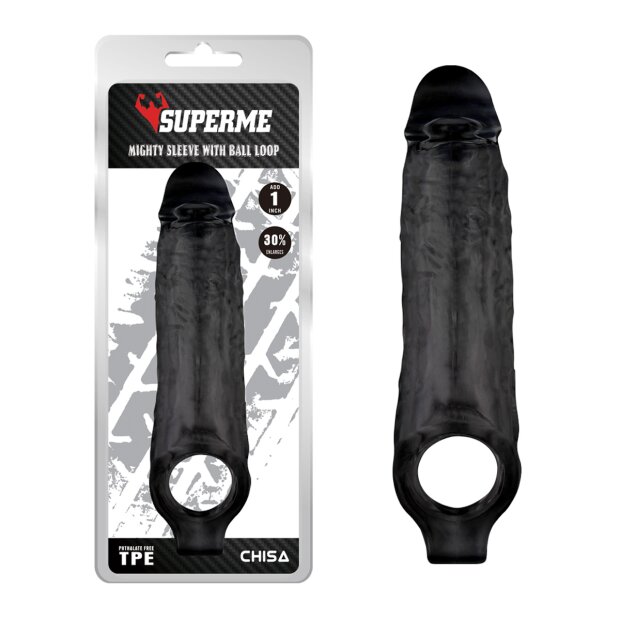Chisa Novelties Mighty Sleeve With Ball Loop Penishülle Schwarz 22 cm ⌀ 4,7 cm
