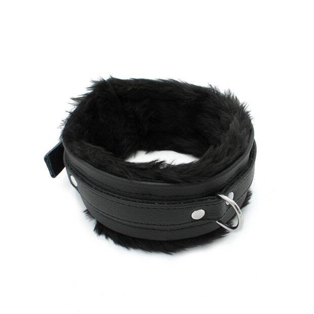 Fluffy Inside Black Leather Collar