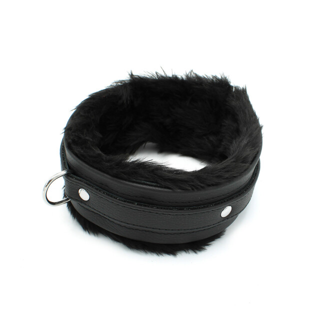 Fluffy Inside Black Leather Collar