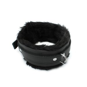 Fluffy Inside Black Leather Collar