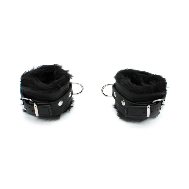 Fluffy Inside Black Leather Handcuff