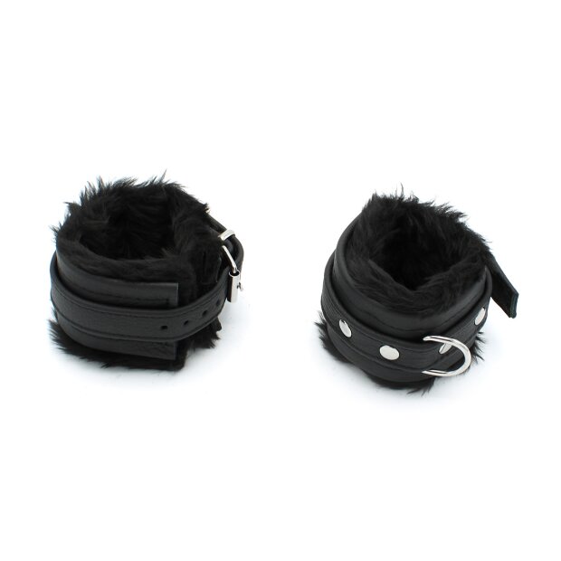 Fluffy Inside Black Leather Handcuff