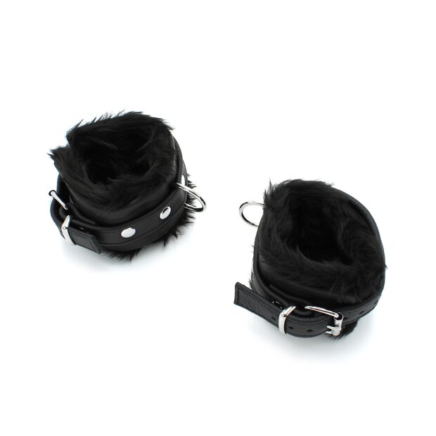 Fluffy Inside Black Leather Handcuff