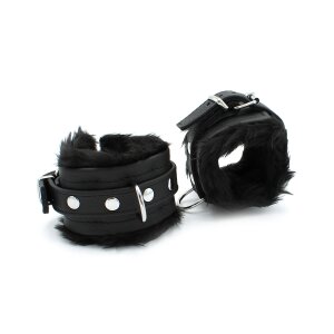 Fluffy Inside Black Leather Handcuff