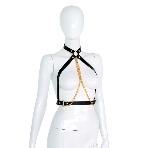 Leather Collar Chest with Gold Chains