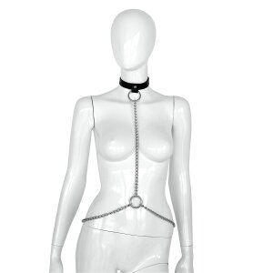 Deluxe Black Leather Collar and Chains