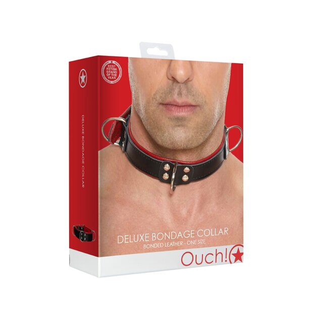 Shots Deluxe Bondage Collar black, red one size fits all