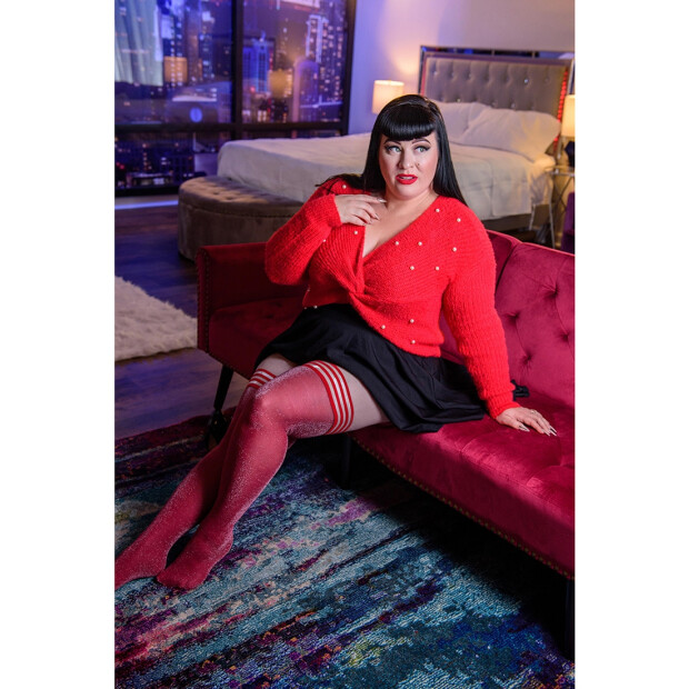 Kixies Holly hold-up stockings shimmering red M