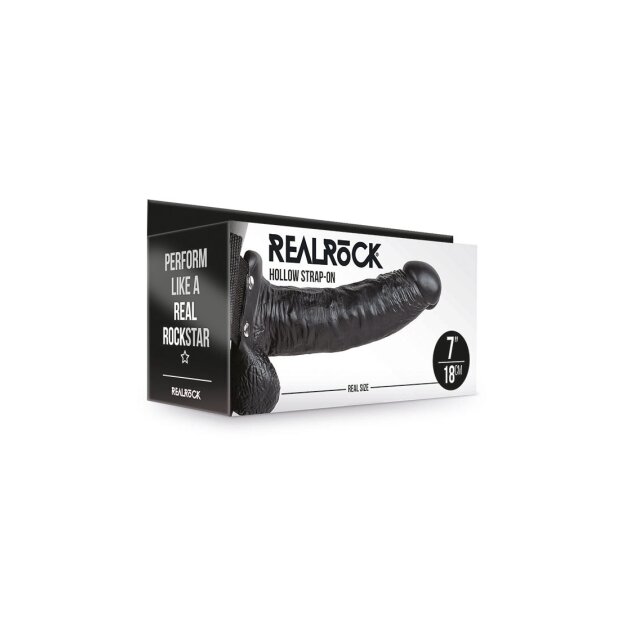 RealRock Hollow Strap-On with Balls Schwarz 23,2 cm