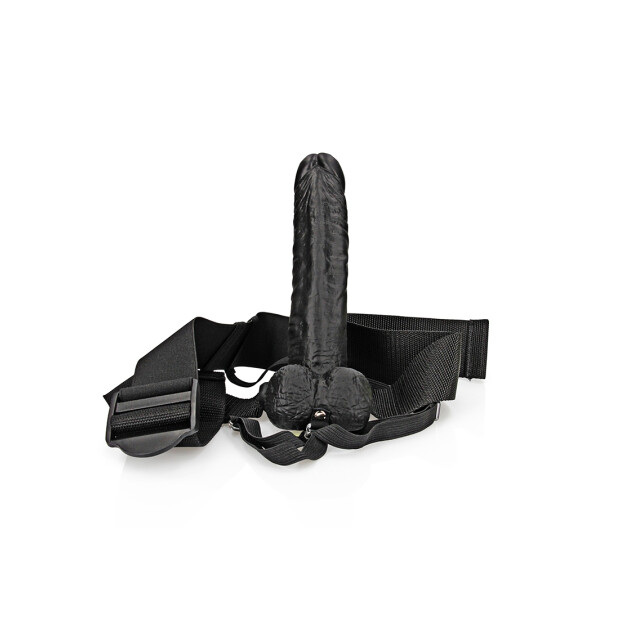 RealRock Hollow Strap-On with Balls Schwarz 23,2 cm