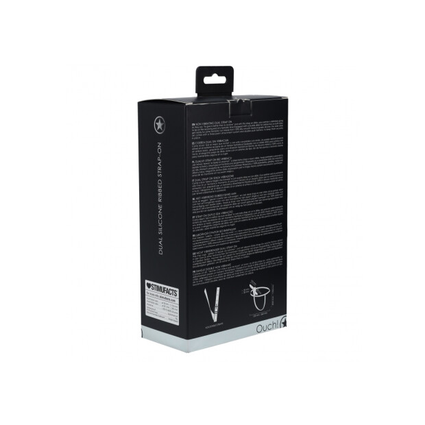 Shots - Ouch! Dual Silicone Ribbed Strap-On Schwarz 8 cm und 15,5 cm ⌀ 3,3 cm