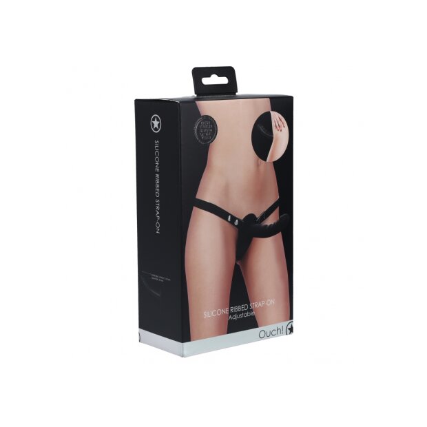 Shots silicone strié Strap-On Dildo Noir