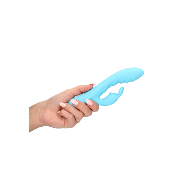 Loveline vibrateur lapin en silicone ultra doux et strié bleu glacier