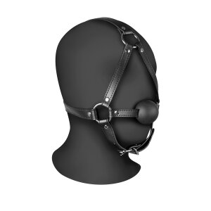 Shots head harness with solid ball gag black