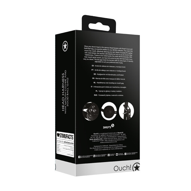 Shots head harness with mouth mask and integrated ball gag black