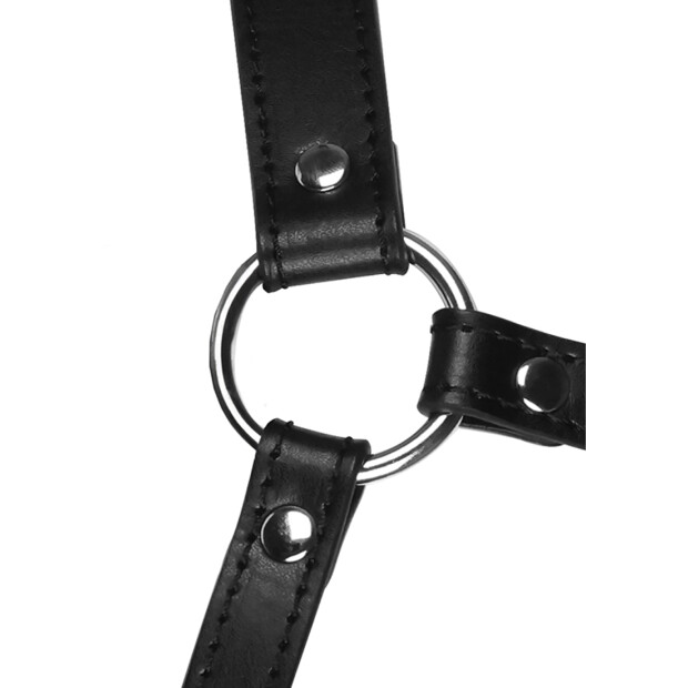 Shots head harness with mouth mask and integrated ball gag black