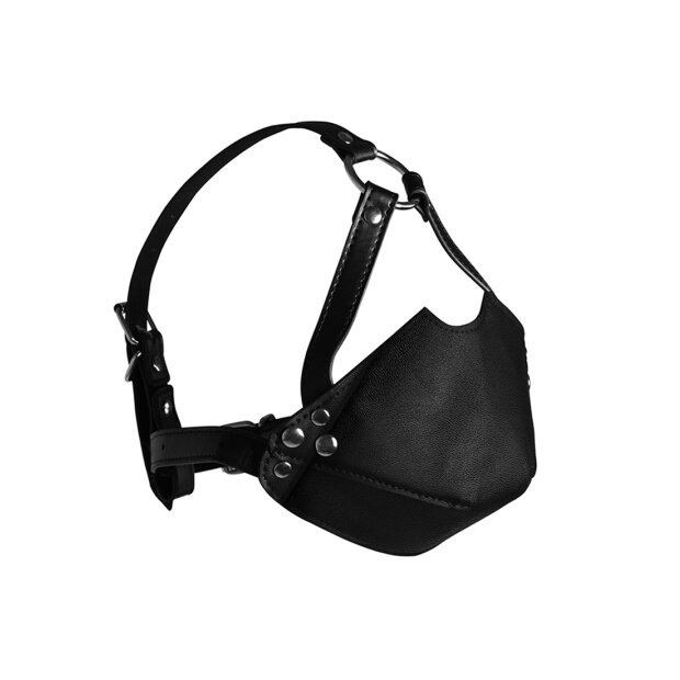 Shots head harness with mouth guard and integrated ball gag in black