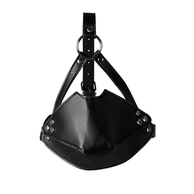 Shots head harness with mouth guard and integrated ball gag in black