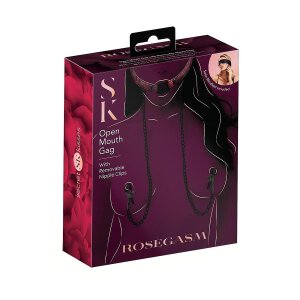 Secret Kisses Rosegasm Open Mouth Gag With Mipple Clamps