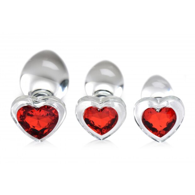Red Heart Gem Glass Anal Plug Set