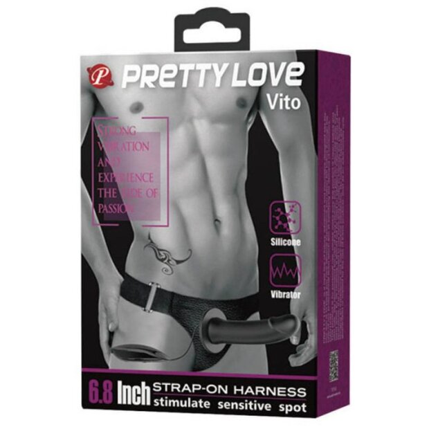 Pretty Love Strap On Vito vibrierend Schwarz 17 cm ⌀ 4 cm