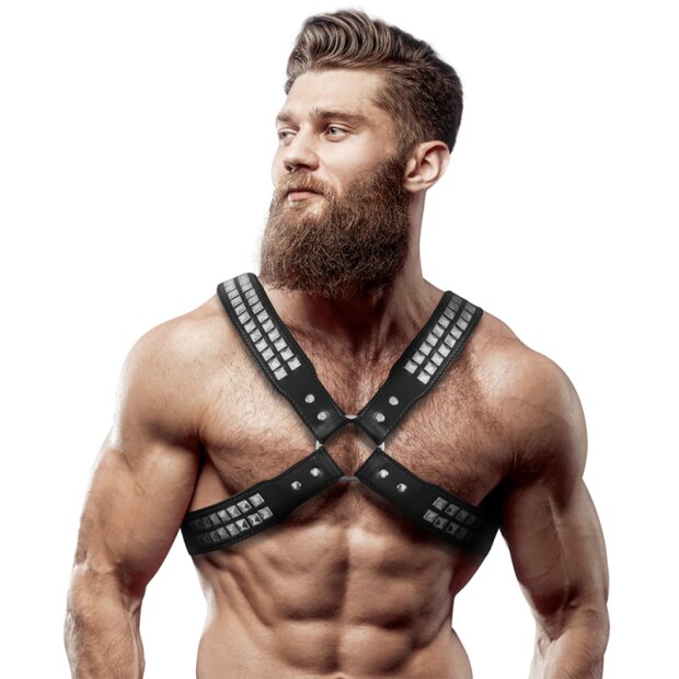 Fetish Submissive Attitude - Crossed Chest Harness With Rivets Eco Leather Men OS