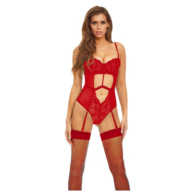 Bombshell Boudoir Strap Overlay Teddy Red, S