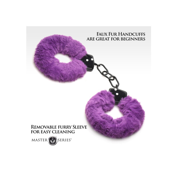 XR Brands faux fur handcuffs purple