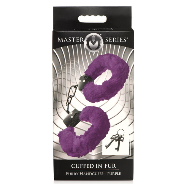 XR Brands faux fur handcuffs purple