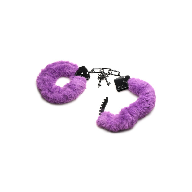 XR Brands faux fur handcuffs purple