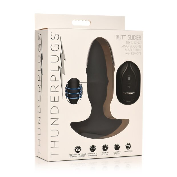 Thunder Plugs Butt Slider Sliding Ring Silicone Missile Plug Black