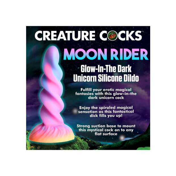 XR Brands Moon Rider unicorn dildo glows in the dark colorful