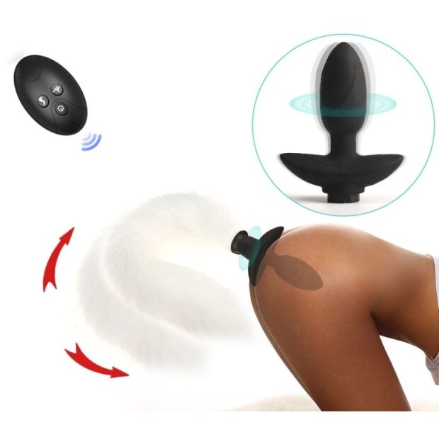 Kinky Puppy Vibrating Plug with White Tail Curve 9 x 3.7cm | Tail 30cm