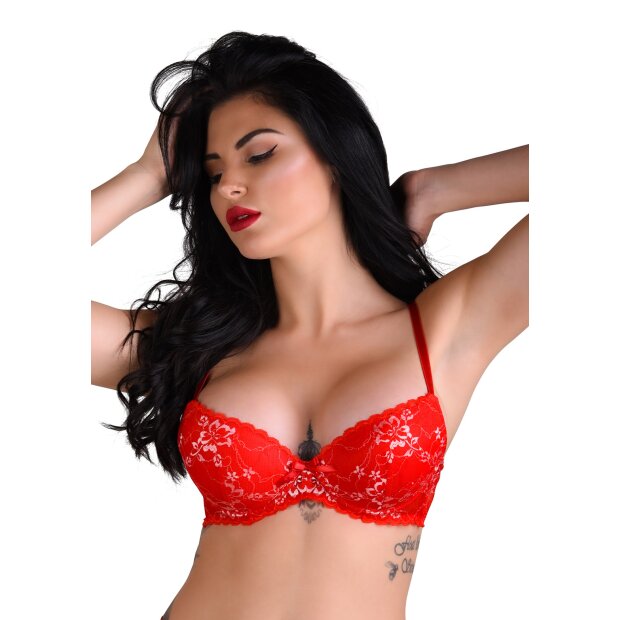 Demi bra with floral lace Red - 75D