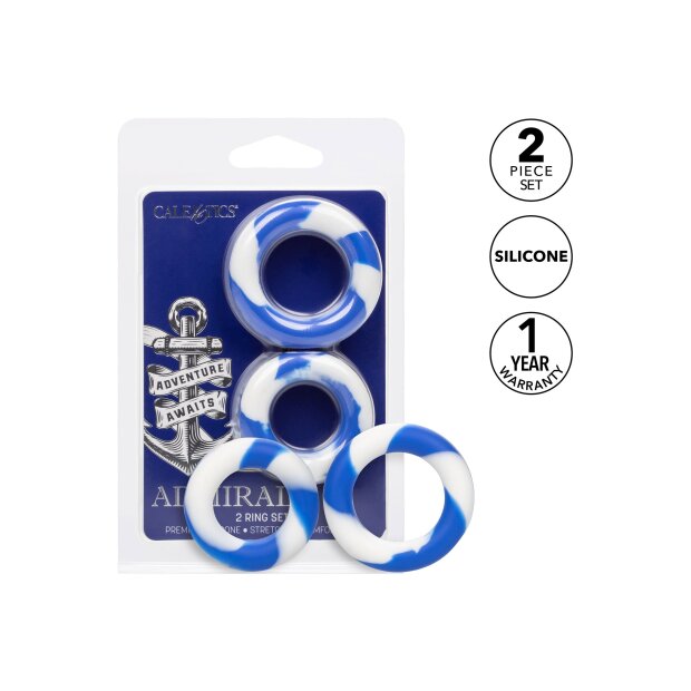 CalExotics Admiral Ring Set Penisringe Blau Weiß ⌀ 4,5 cm ⌀ 5 cm 2 Teilig