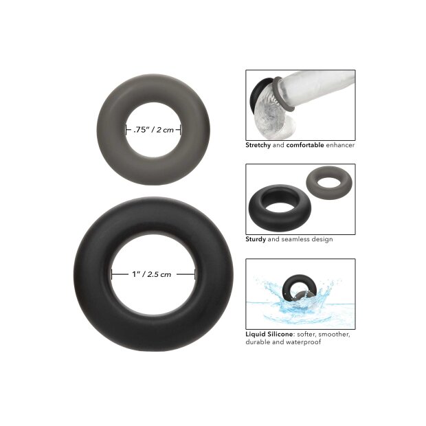 CalExotics Alpha Prolong Penisringe Schwarz Grau ⌀ 2 cm ⌀ 2,5 cm 2 Teilig