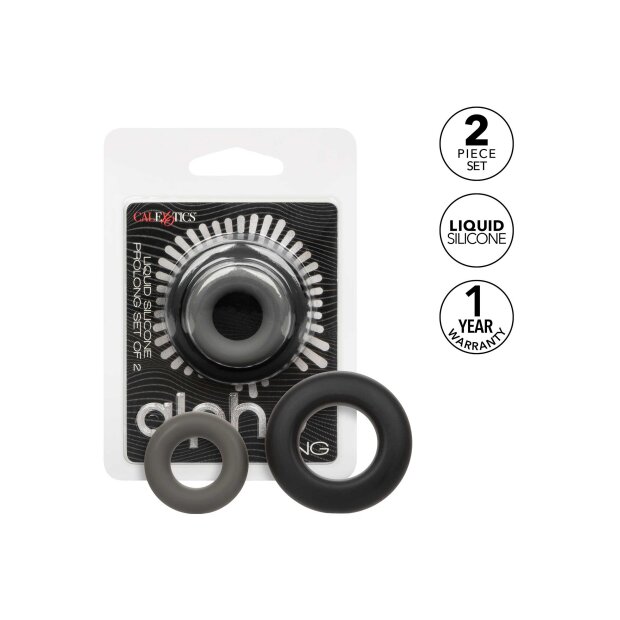 CalExotics Alpha Prolong Penisringe Schwarz Grau ⌀ 2 cm ⌀ 2,5 cm 2 Teilig