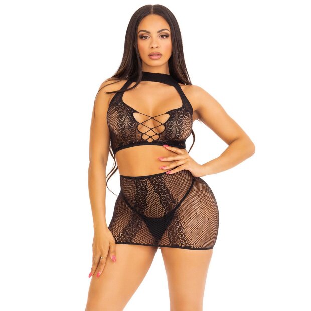 Leg Avenue Halter Crop Top and Mini Skirt One Size Black