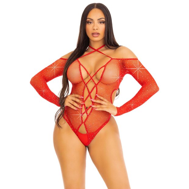 Leg Avenue Crotchless Teddy mit Halfter rot O/S