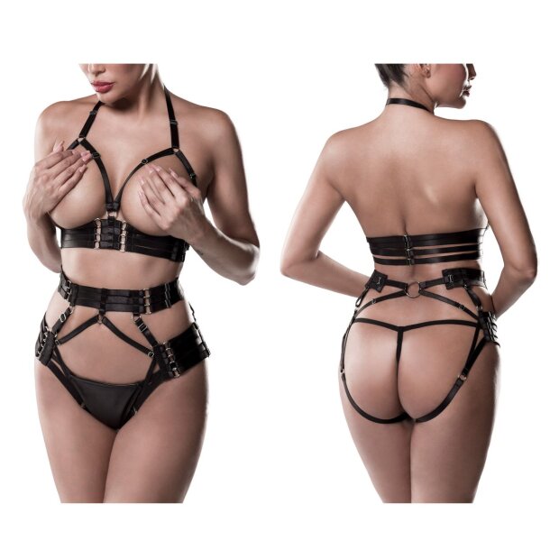 GREY VELVET 3-piece set (top, harness, thong) S